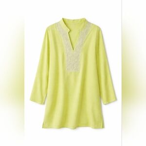 Chico’s Lime Green Citron Tunic Beaded Accent Relaxed Fit Size 2 L / XL Summer